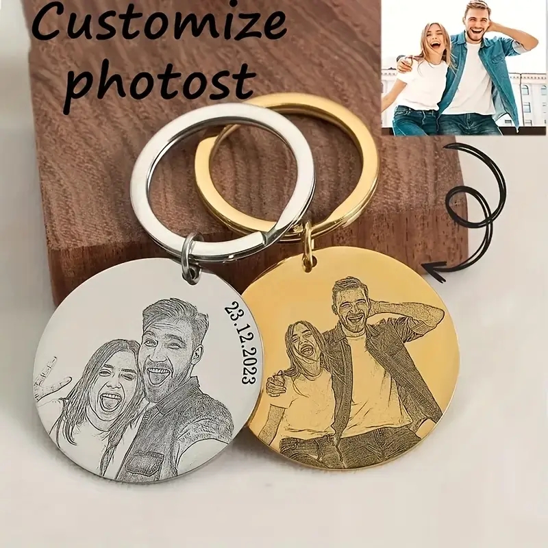 Initial Ring Custom - Porte-clés avec portrait gravé personnalisé, cadeau